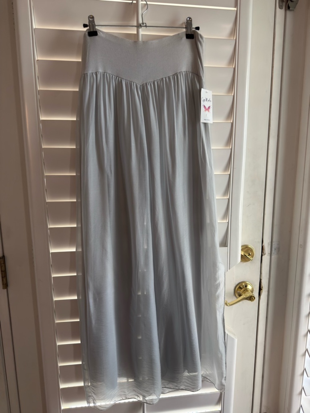 Light Gray Wide-Leg Palazzo Pants with Sheer Overlay. Dress up or down last pair